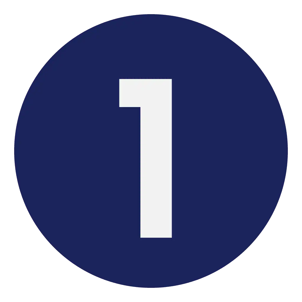 Icono con el número 1 en blanco sobre círculo azul marino que representa el paso o pilar 1 de la estrategia corporativa.