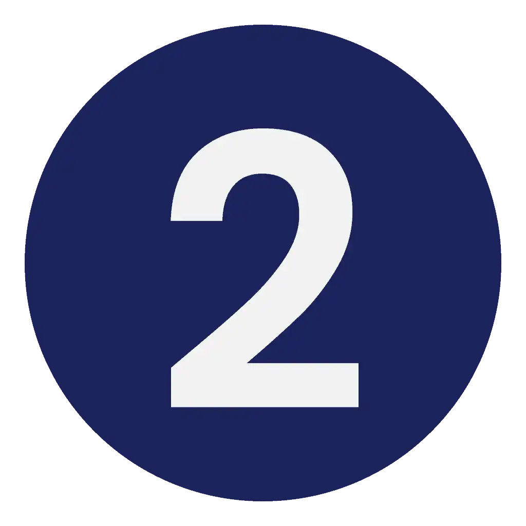 Icono con el número 2 en blanco sobre círculo azul marino que representa el paso o pilar 2 de la estrategia corporativa.